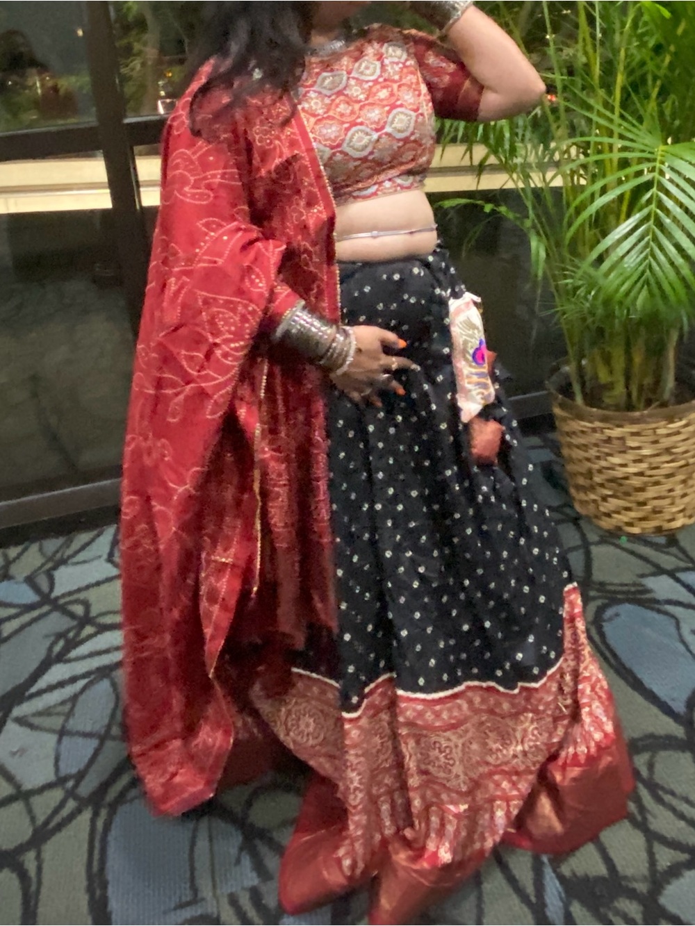 Women's Black & Red Printed Ethnic Skirt - Elegant Festive Lehenga Style Indian